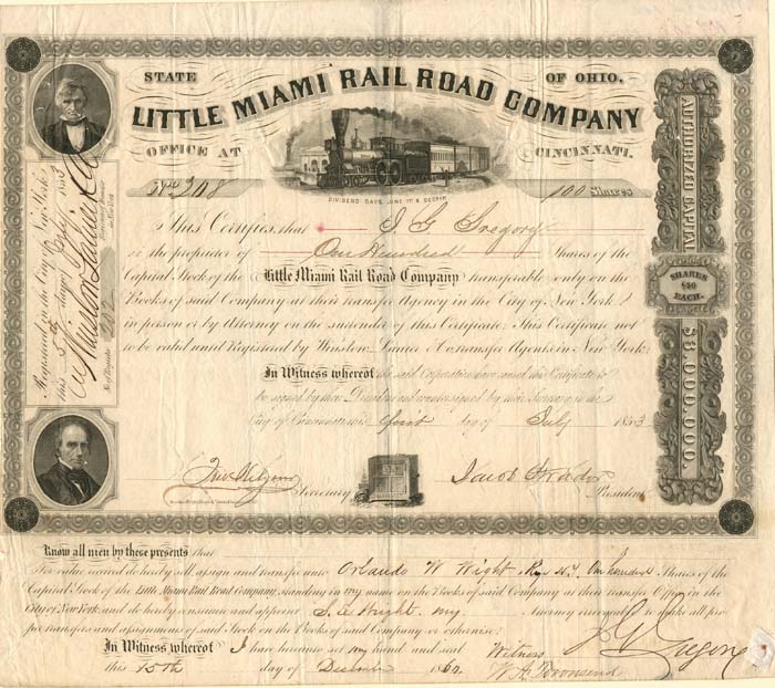 Little Miami Rail Road Co. - Stock Certifcate